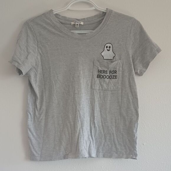 Messy Bun Just Chillin Tops - Messy Bun Just Chillin "Here For Booooze" Gray Tshirt Women's Sz S Cotton Blend